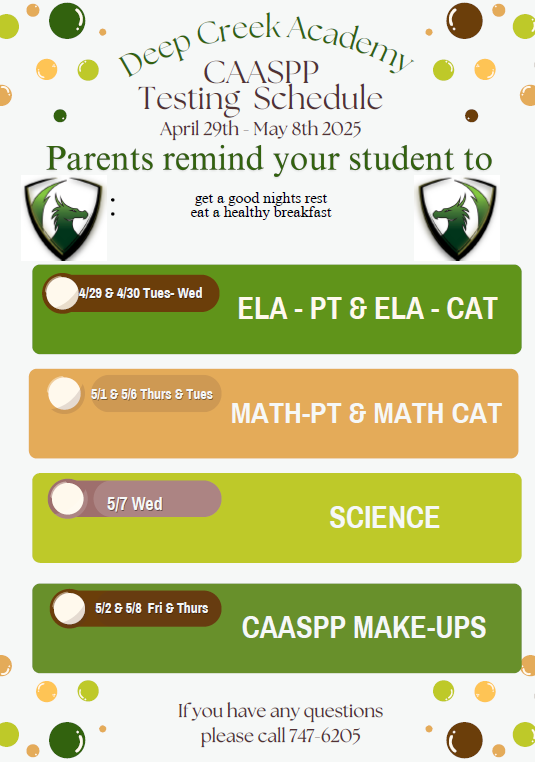  DCA CAASPP Testing (April 29 - May 8)